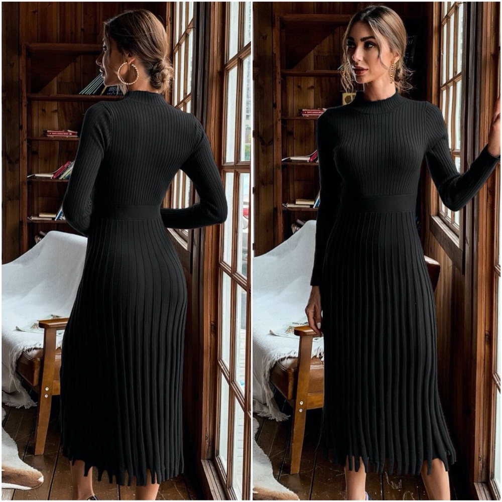 Fall ribbed knit sweater dress - BLACK - Picture 6 of 10